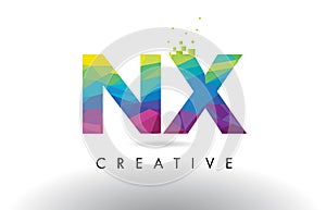 NX N X Colorful Letter Origami Triangles Design Vector. photo