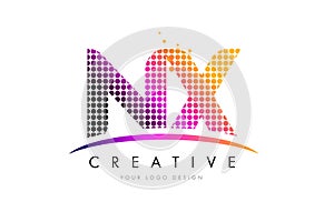 NX N X Letter Logo Design with Magenta Dots and Swoosh photo