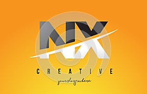 NX N X Letter Modern Logo Design with Yellow Background and Swoosh. photo