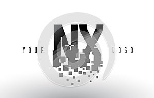 NX N X Pixel Letter Logo with Digital Shattered Black Squares photo