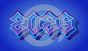 2025 Happy New Year 3D Realistic Blue Text Effect Design