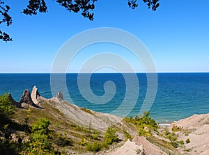 NY Chimney Bluff State Park rock cliff shoreline on Lake Ontario