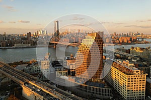 NY City skyline. Buildings of New York. New York Buildings. Skyline of NYC. Aerial view of Brooklyn Bridge with