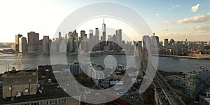 NY City skyline. Buildings of New York. New York Buildings. Skyline of NYC. Aerial view of Brooklyn Bridge with