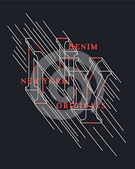 NY Outline Typography Denim original design