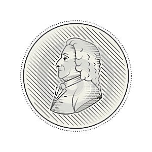 Emanuel Swedenborg - hand-drawn line art portrait illustration photo