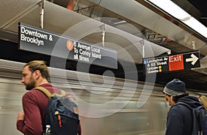 NYC Commuters Waiting for New York City MTA Subway on Train Station Platform Metro Transit