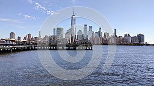 NYC Downtown skyline, view across the Hudson River from Jersey City, NJ, USA