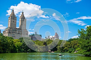 nyc and manhattan. central park of new york. Beautiful view of the Jacqueline Kennedy Onassis Reservoir in urban park