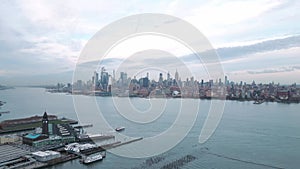 NYC skyline. Manhattan view from New Jersey, NYC skyscraper. Drone aerial view of New York City. Big Apple. NYC panorama