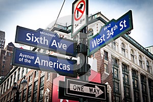 NYC Street Signs Intersection in Manhattan, New York City