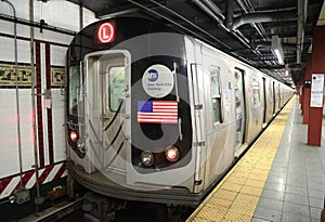 NYC Subway L Train arrives at Eighth Avenue Station in Manhattan