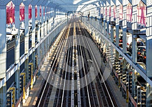 NYC Subway Tracks Across the Williamsburg Bridge in New York Cit