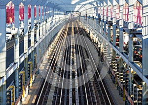NYC Subway Tracks Across the Williamsburg Bridge in New York Cit photo