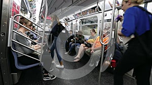 NYC Subway Train Commuter People Riding Subway Car to Work Crowded City Train MTA I