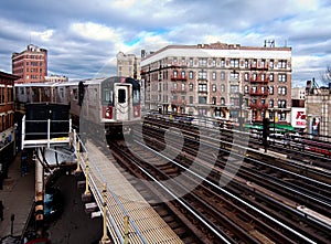 NYC Subway train riding through the Bronx