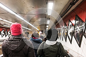 NYC/USA 02 JAN 2018 - people going down the stairs of the New York subway.