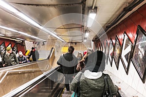 NYC/USA 02 JAN 2018 - people going down the stairs of the New York subway.