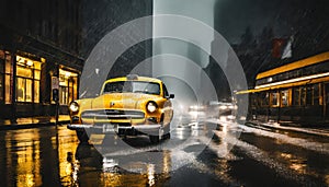 A NYC yellow cab in the rain. Generated with AI