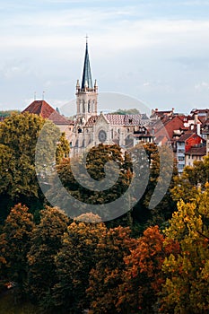 Nydeggkirche Protestant church among autumn tree Bern - Switzerland