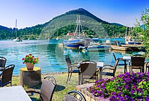 Nydri village, seaport of Lefkada, in Greece