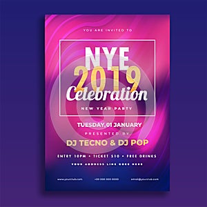 NYE (New Year Eve) 2019 Celebration template or flyer design wit