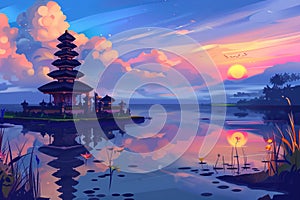 Nyepi day Balinese celebration day of silence 2D style background