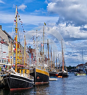 Nyhavn Copenhagen canal houses and ships in Denmark