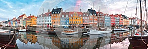 Nyhavn at sunrise in Copenhagen, Denmark. photo