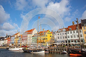 Masted Boats in Nyhavn (New Harbor), Copenhagen, Denmark