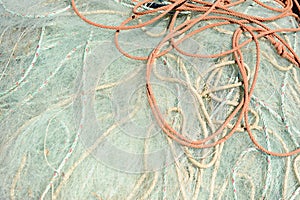 Nylon nets and ropes for fishing in the fishing port of Rota, Cadiz coast, Spain