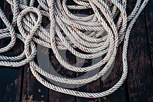 Nylon rope on wood deck