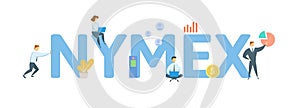 NYMEX, New York Mercantile Exchange. Concept with keywords, people and icons. Flat vector illustration. Isolated on