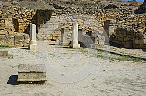 Remains of excavated walls in Nymphaion, Crimea photo