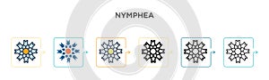Nymphea vector icon in 6 different modern styles. Black, two colored nymphea icons designed in filled, outline, line and stroke