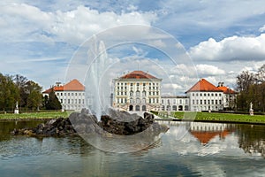 Nymphenburg Palace with fountain. Munich, Germany