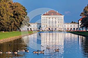 Nymphenburg Palace with the royal garden in Munich, Germany