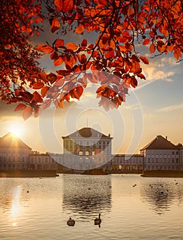 Nymphenburg Palace with the royal garden in Munich, Germany
