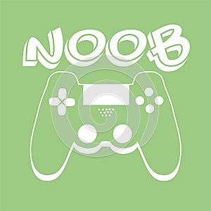 Noob text, with controller silhouette, on green background. photo
