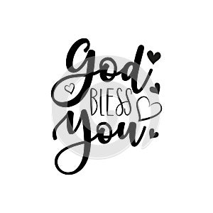 God bless you- calligraphy text, with heart. photo