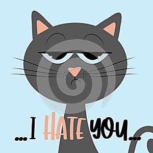 This Is My Happy Face- funny text with grimacing cat, and pawprints. photo