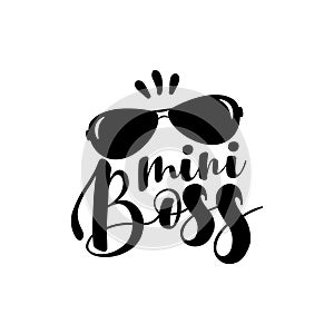 Mini Boss text, with sunglasses.