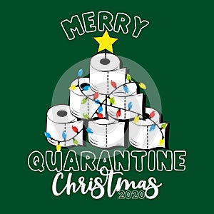 Merry Quarantine Christmas 2020-Funny greeting card for Christmas in covid-19 pandemic self isolated period.