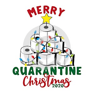 Merry Quarantine Christmas 2020-Funny greeting card for Christmas in covid-19 pandemic self isolated period.