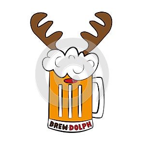 Brew -Dolph - funny beer mug with reindeer antler, for Christmas season. photo