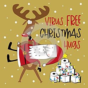 Virus Free Christmas Hugs - Funny greeting card for Christmas in covid-19 pandemic self isolated period.