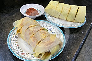 Nyonya Popiah with Chili Sauce Closeup