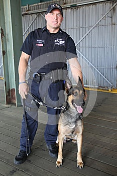 NYPD counter terrorism bureau K-9 police officer and K-9 dog providing security in New York