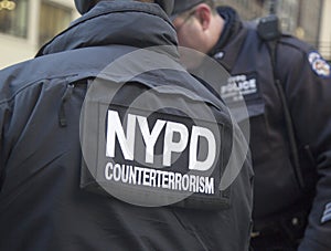 NYPD counter terrorism officers providing security on Broadway during Super Bowl XLVIII week in Manhattan