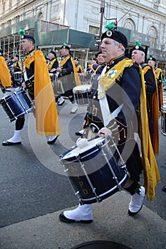 NYPD Emerald Society Band marching at the St. Patrick`s Day Parade in New York.